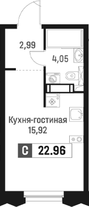 Планировка: Студия · 22,96 м²
