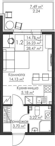 Планировка: Студия · 28,47 м²