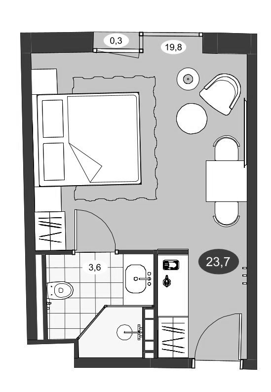 Планировка: Студия · 23,7 м²