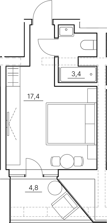Планировка: Студия · 25,6 м²