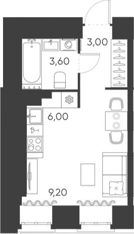 Планировка: Студия · 21,8 м²