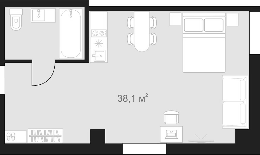 Планировка: Студия · 38,1 м²
