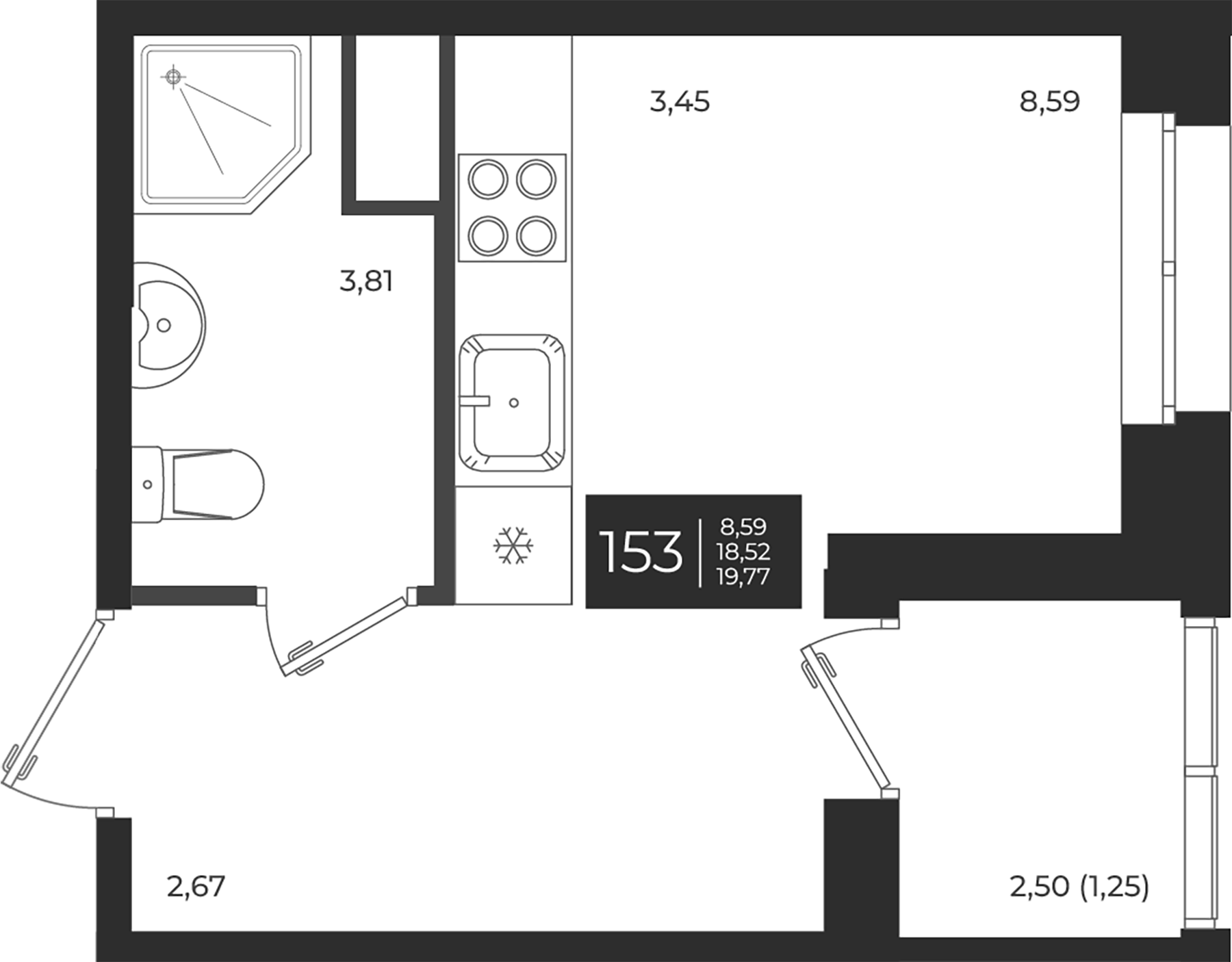 Планировка: Студия · 19,77 м²