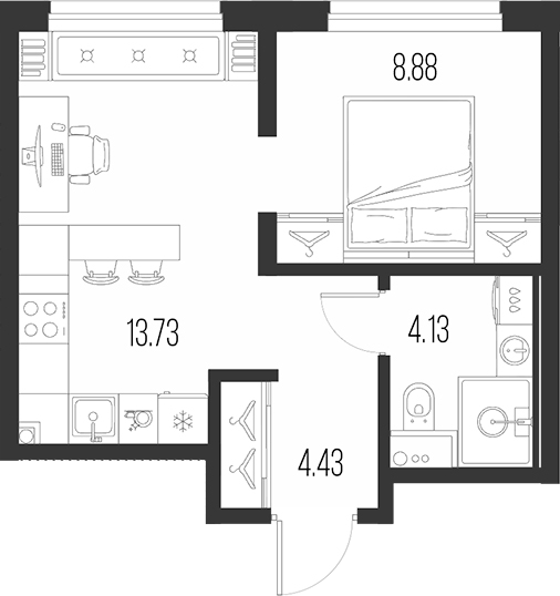 Планировка: 1 комната · 31,17 м²