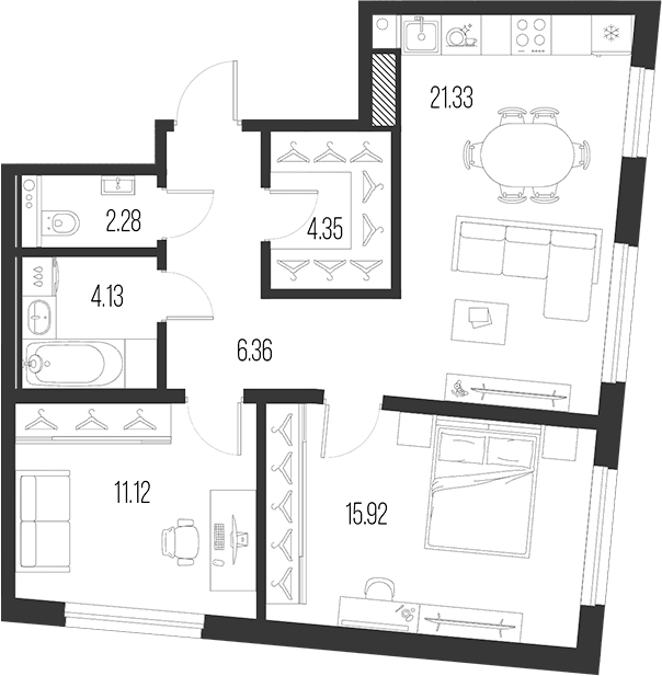 Планировка: 3Е-к.кв · 65,49 м²