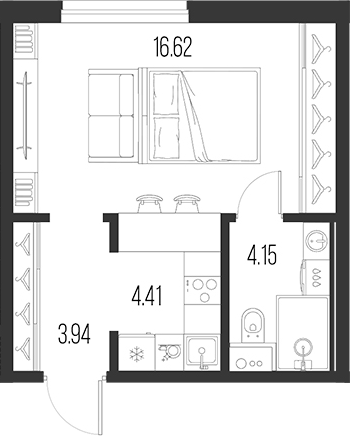Планировка: Студия · 29,12 м²