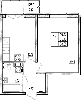 Планировка: 1 комната · 36,01 м²