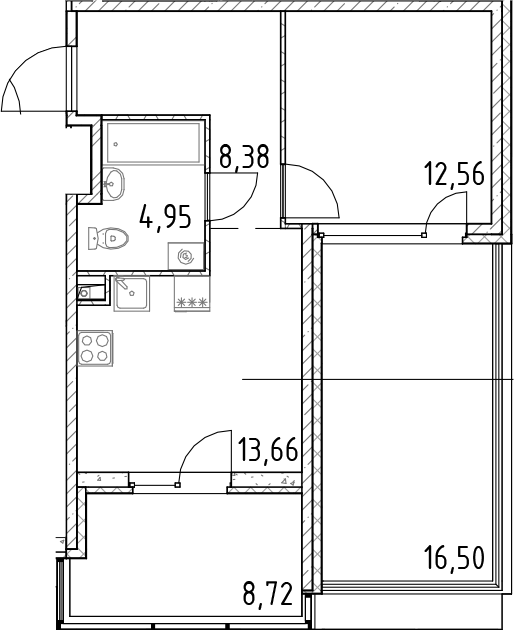 Планировка: 2Е-к.кв · 52,16 м²