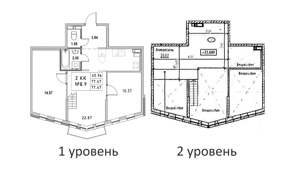 Планировка: 2 комнаты · 77,47 м²