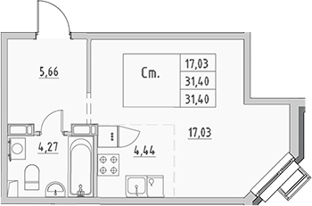Планировка: Студия · 31,4 м²