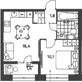 Планировка: 2Е-к.кв · 32,57 м²