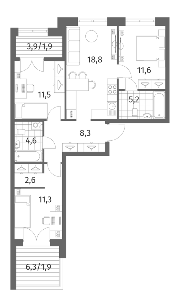 Планировка: 4Е-к.кв · 77,64 м²