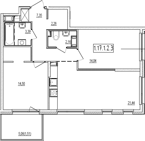 Планировка: 3Е-к.кв · 66,65 м²