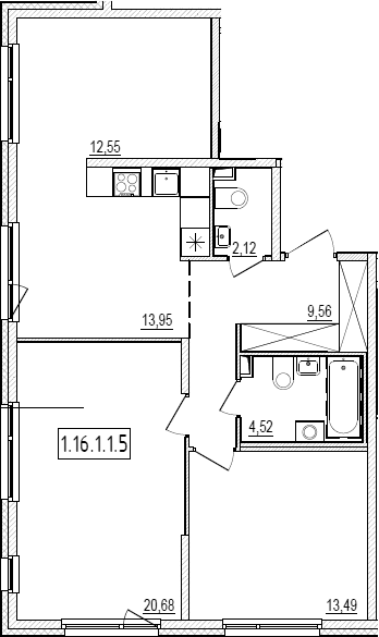 Планировка: 3 комнаты · 76,87 м²