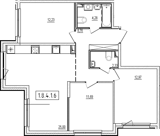 Планировка: 4Е-к.кв · 77,26 м²