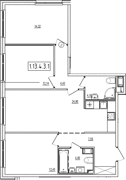 Планировка: 4Е-к.кв · 84,3 м²