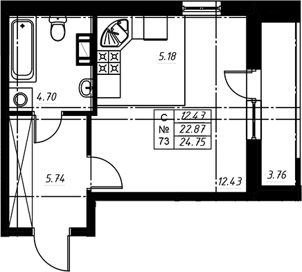 Планировка: Студия · 29,06 м²
