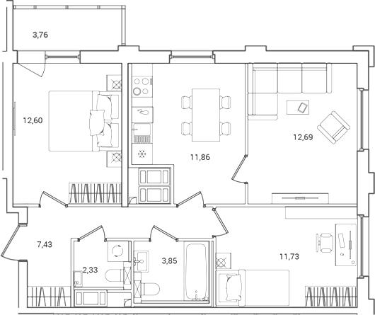 Планировка: 3 комнаты · 64,37 м²
