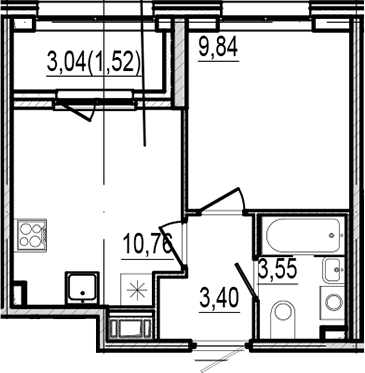 Планировка: 1 комната · 29,07 м²