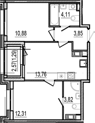Планировка: 2 комнаты · 50,02 м²