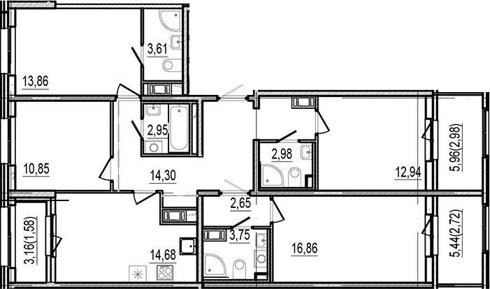 Планировка: 4+ комнаты · 106,71 м²