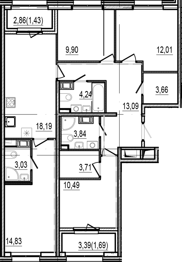 Планировка: 5Е-к.кв · 100,11 м²