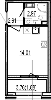 Планировка: Студия · 21,47 м²