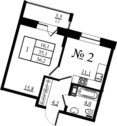 Планировка: 1 комната · 36,2 м²