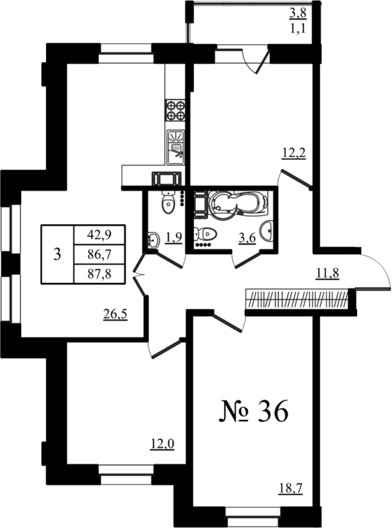 Планировка: 4Е-к.кв · 87,8 м²