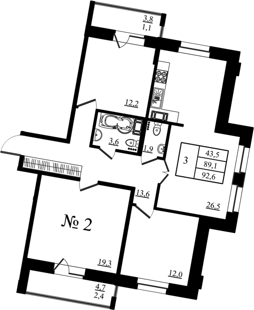 Планировка: 4Е-к.кв · 92,5 м²