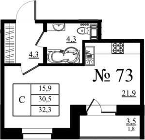Планировка: Студия · 32,3 м²