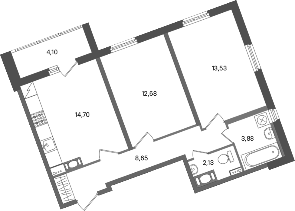 Планировка: 3Е-к.кв · 57,62 м²