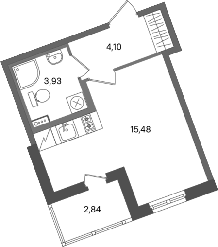 Планировка: Студия · 24,93 м²