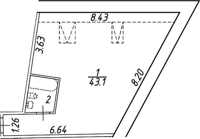Планировка: Своб. план. · 42,4 м²