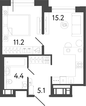 Планировка: 1 комната · 35,9 м²