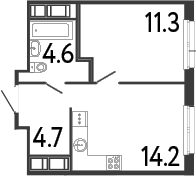 Планировка: 1 комната · 34,8 м²
