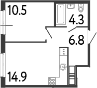 Планировка: 2Е-к.кв · 36,5 м²