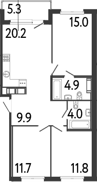 Планировка: 4Е-к.кв · 79,09 м²