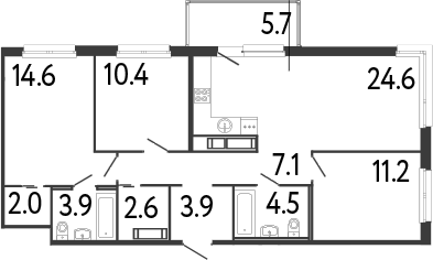 Планировка: 4Е-к.кв · 87,65 м²