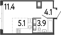 Планировка: Студия · 24,5 м²