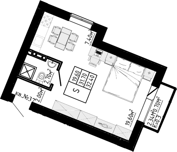 Планировка: Студия · 32,4 м²