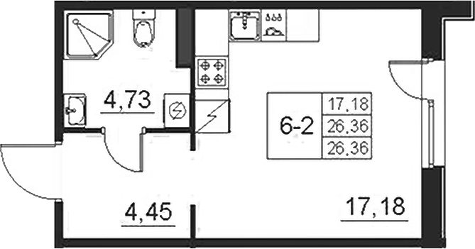 Планировка: Студия · 26,36 м²