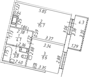 Планировка: 1 комната · 34,49 м²