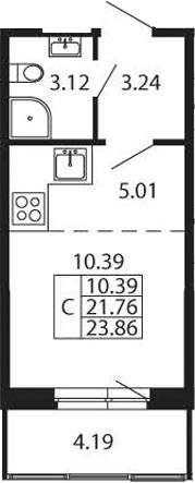 Планировка: Студия · 23,86 м²