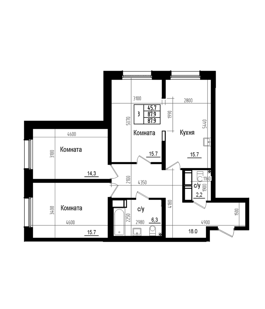 Планировка: 4Е-к.кв · 87,9 м²