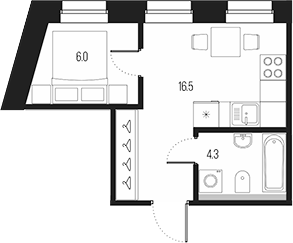 Планировка: 2Е-к.кв · 26,8 м²