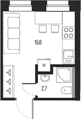 Планировка: Студия · 18,5 м²