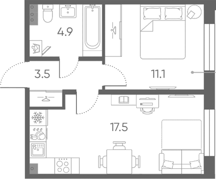 Планировка: 1 комната · 37 м²