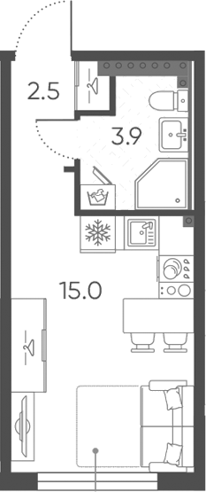 Планировка: Студия · 21,4 м²