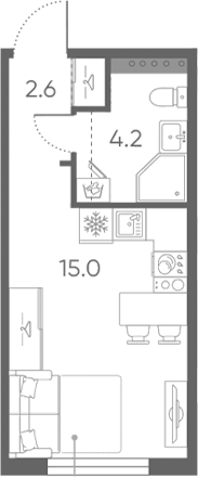Планировка: Студия · 21,8 м²
